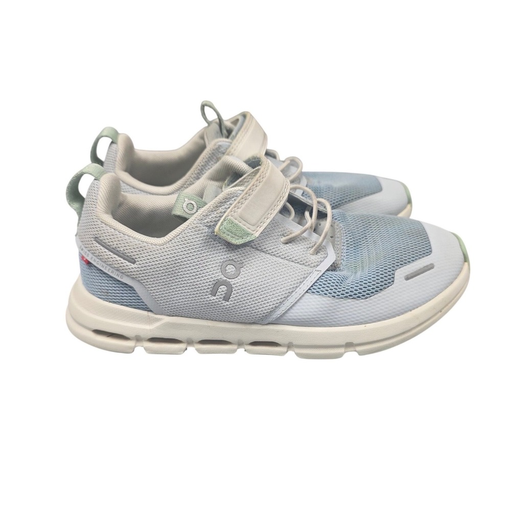 On Running Kids Sneakers in Light Blue and White with Mint Accents